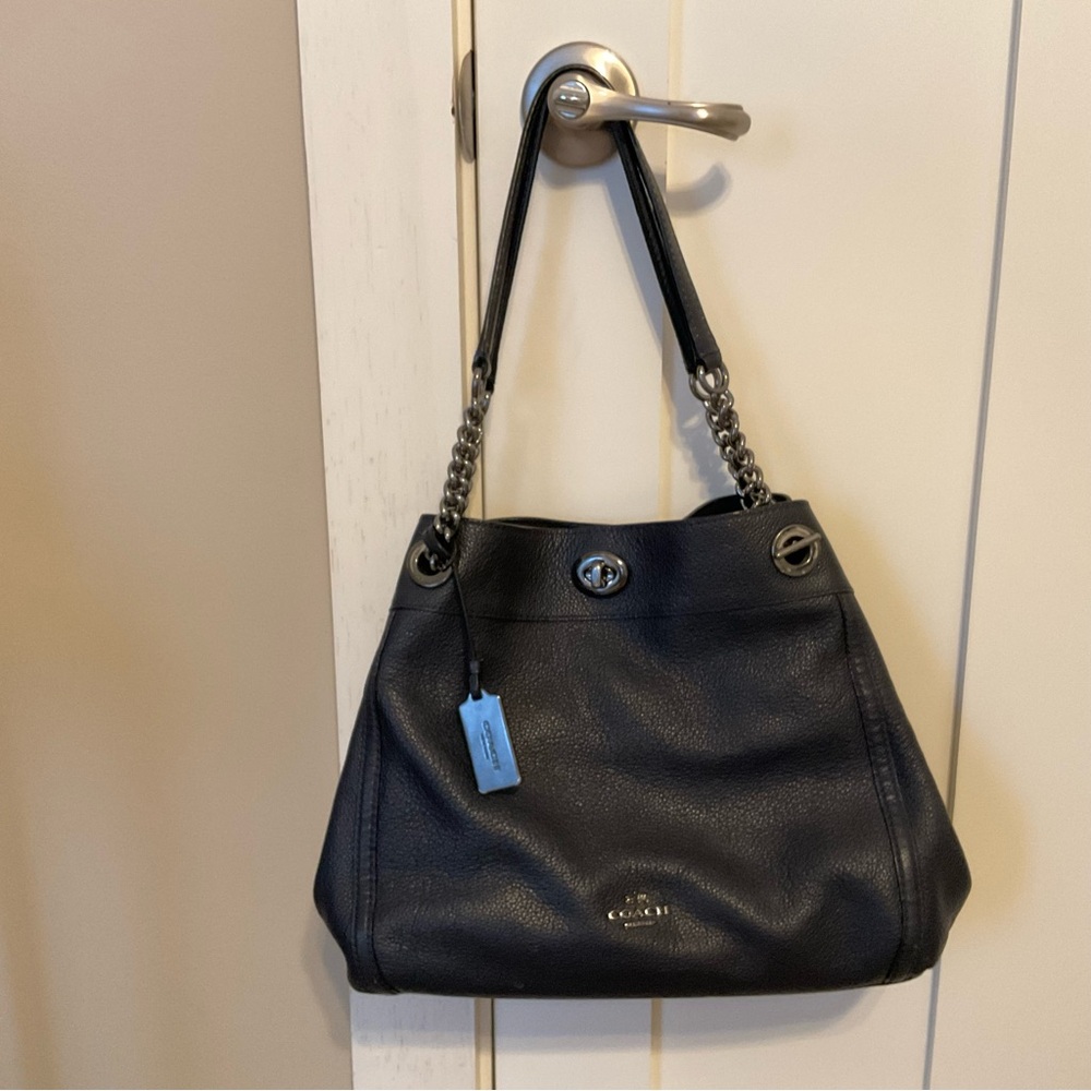 Coach Edie Turnlock Shoulder Bag Navy